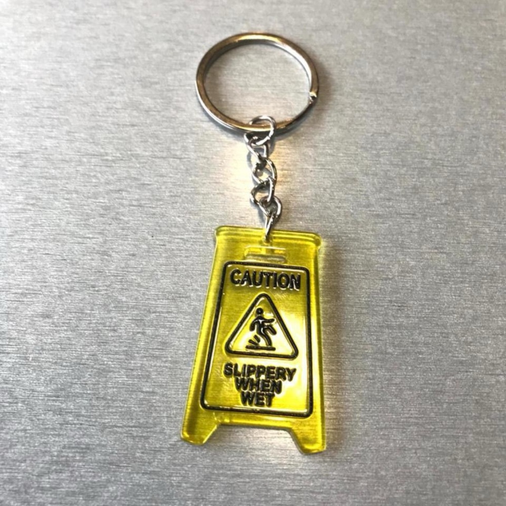 Caution Sign  keychain - Rare Cute  Yellow Keychain Caution sign slippery floor